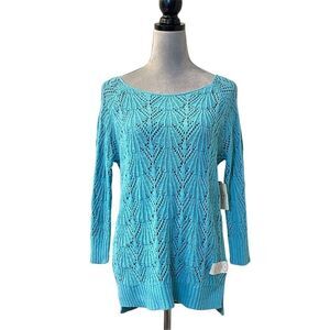 St. John's Bay Women's M Blue Open Knit Pullover Sweater Long Sleeve Y2k Warm